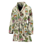 Cute Cartoon Cactus Pattern Print Women's Bathrobe