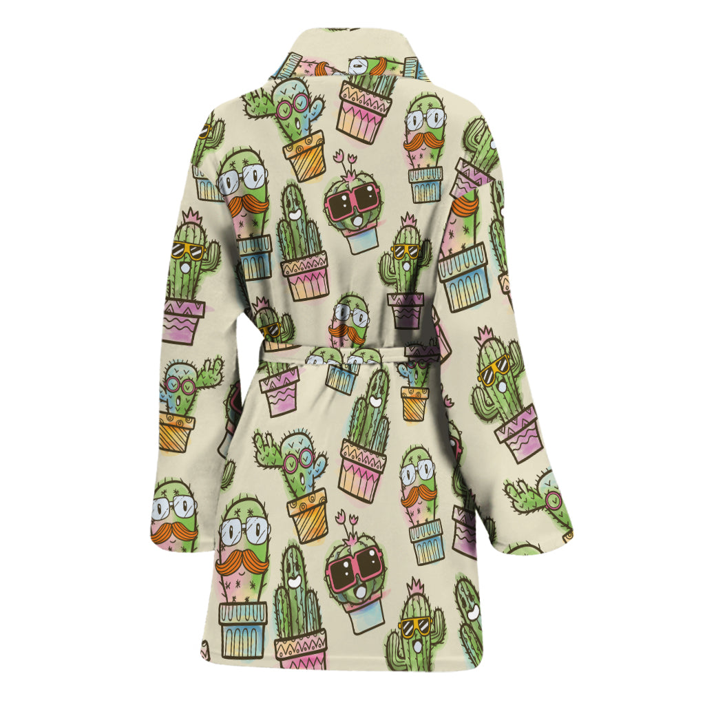 Cute Cartoon Cactus Pattern Print Women's Bathrobe