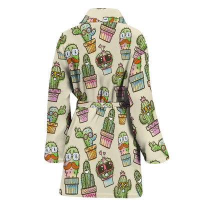 Cute Cartoon Cactus Pattern Print Women's Bathrobe
