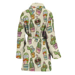 Cute Cartoon Cactus Pattern Print Women's Bathrobe