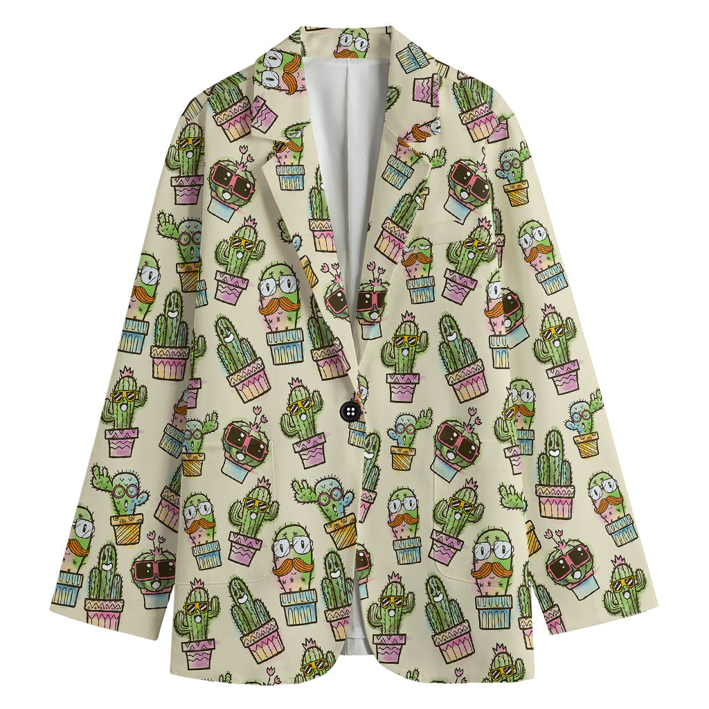 Cute Cartoon Cactus Pattern Print Women's Blazer