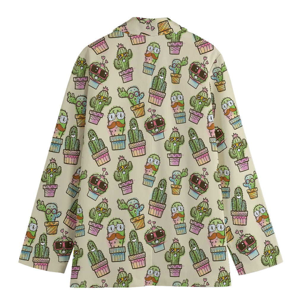 Cute Cartoon Cactus Pattern Print Women's Blazer