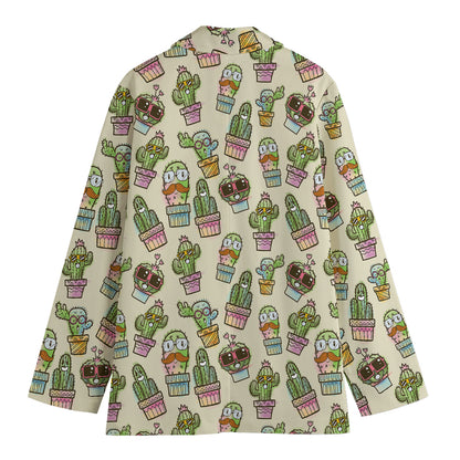 Cute Cartoon Cactus Pattern Print Women's Blazer