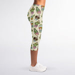 Cute Cartoon Cactus Pattern Print Women's Capri Leggings