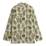 Cute Cartoon Cactus Pattern Print Women's Cotton Blazer