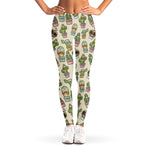 Cute Cartoon Cactus Pattern Print Women's Leggings