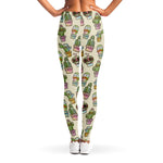 Cute Cartoon Cactus Pattern Print Women's Leggings