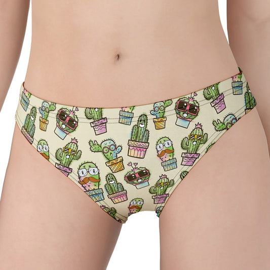 Cute Cartoon Cactus Pattern Print Women's Panties