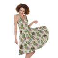 Cute Cartoon Cactus Pattern Print Sleeveless Knee Length Dress