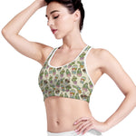 Cute Cartoon Cactus Pattern Print Women's Sports Bra
