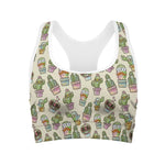 Cute Cartoon Cactus Pattern Print Women's Sports Bra