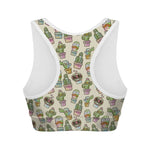 Cute Cartoon Cactus Pattern Print Women's Sports Bra