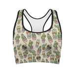 Cute Cartoon Cactus Pattern Print Women's Sports Bra