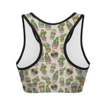 Cute Cartoon Cactus Pattern Print Women's Sports Bra