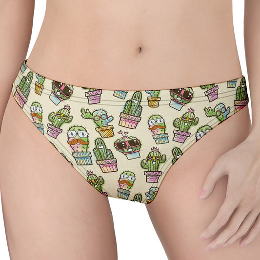 Cute Cartoon Cactus Pattern Print Women's Thong