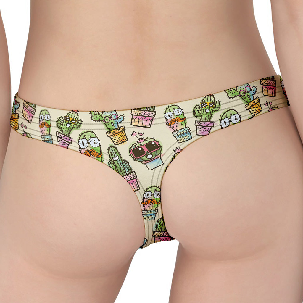 Cute Cartoon Cactus Pattern Print Women's Thong