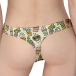 Cute Cartoon Cactus Pattern Print Women's Thong