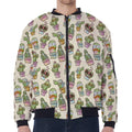 Cute Cartoon Cactus Pattern Print Zip Sleeve Bomber Jacket