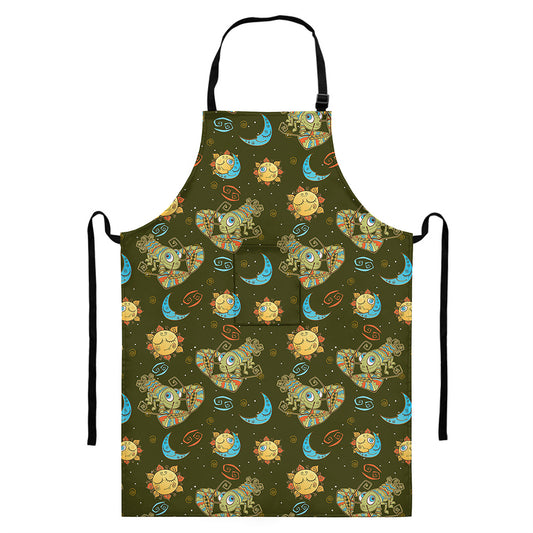 Cute Cartoon Cancer Pattern Print Bib Apron With Pocket