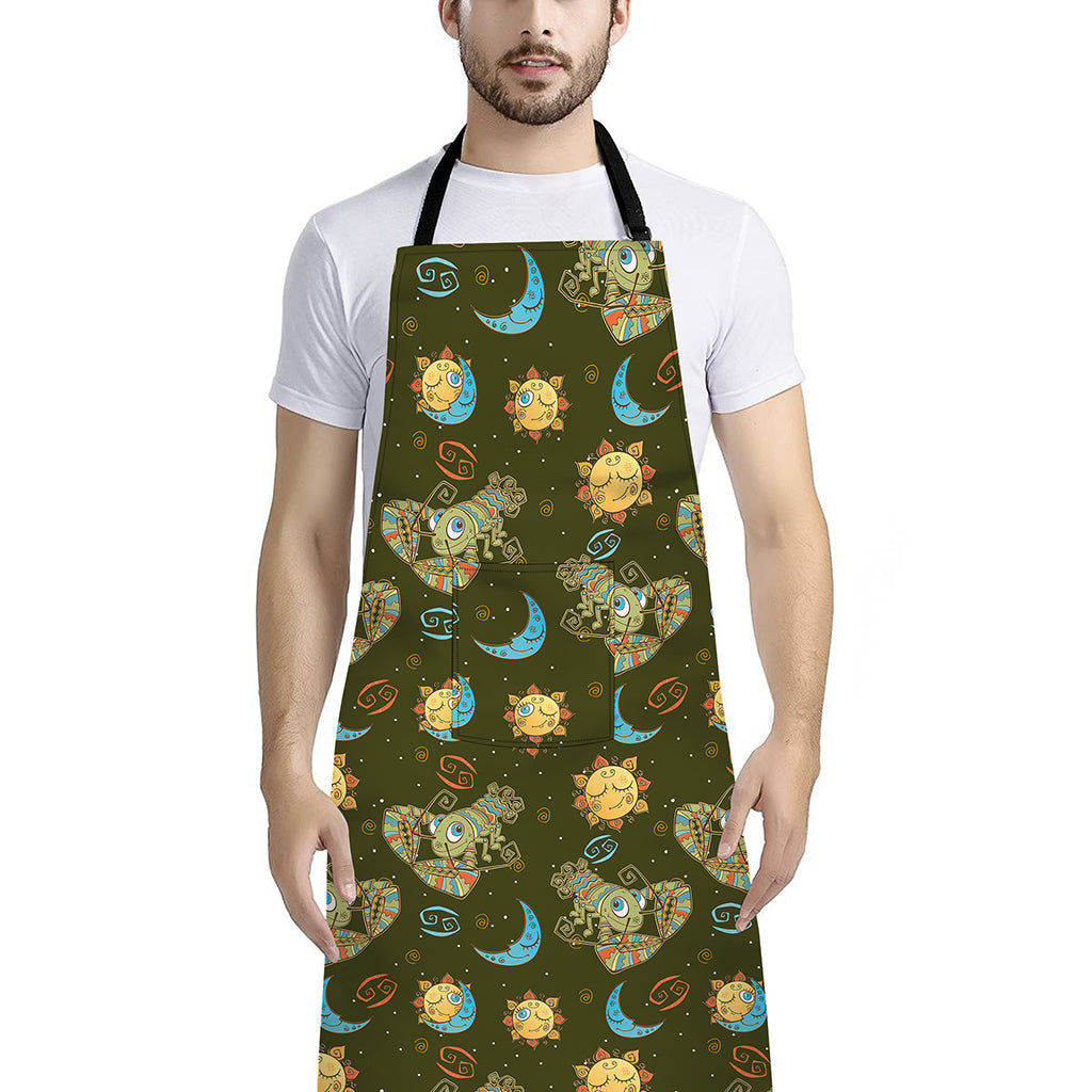 Cute Cartoon Cancer Pattern Print Bib Apron With Pocket