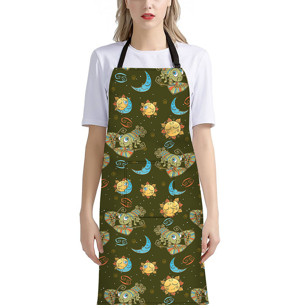 Cute Cartoon Cancer Pattern Print Bib Apron With Pocket