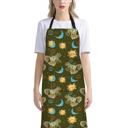 Cute Cartoon Cancer Pattern Print Bib Apron With Pocket