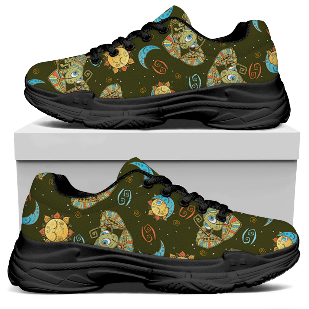 Cute Cartoon Cancer Pattern Print Black Chunky Shoes