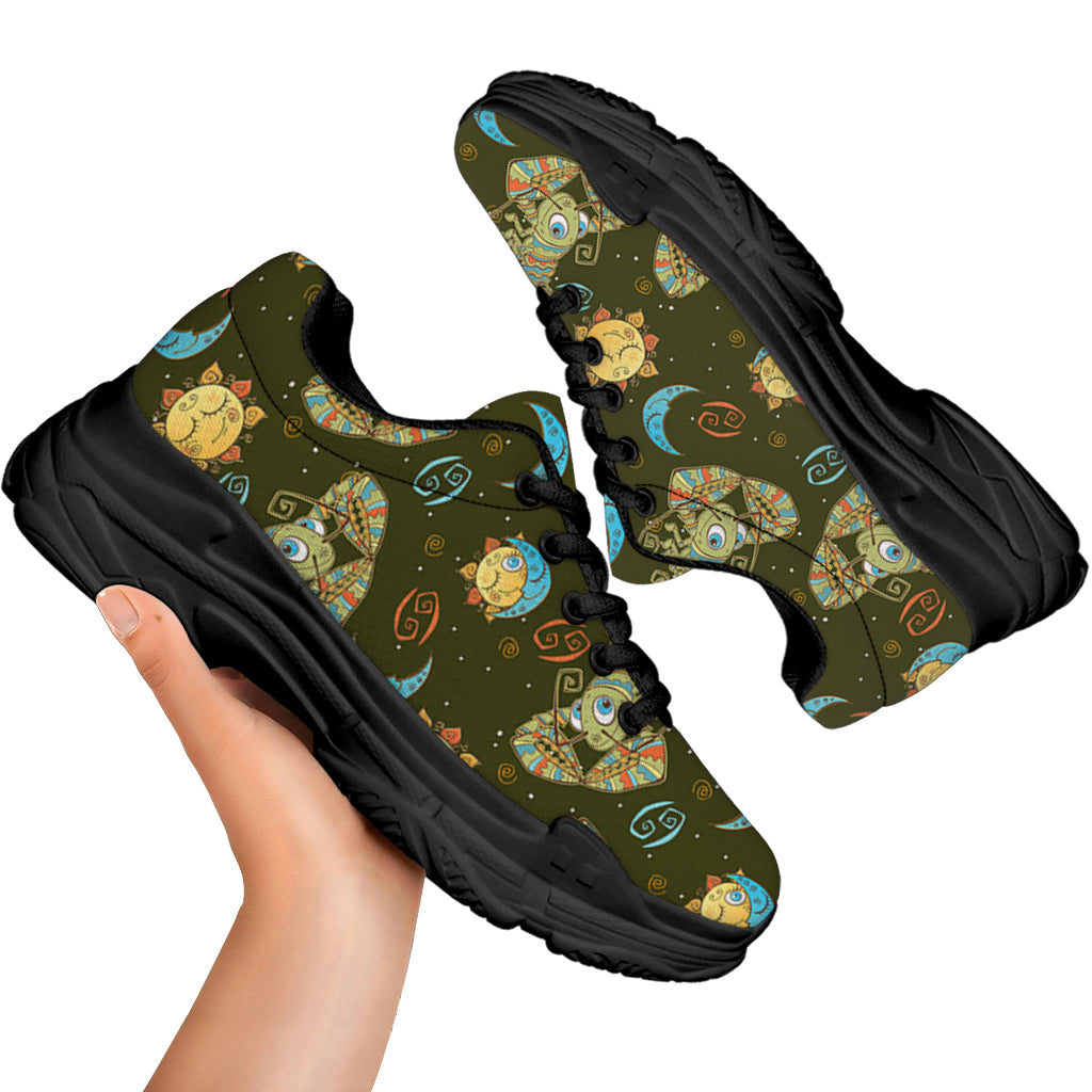 Cute Cartoon Cancer Pattern Print Black Chunky Shoes