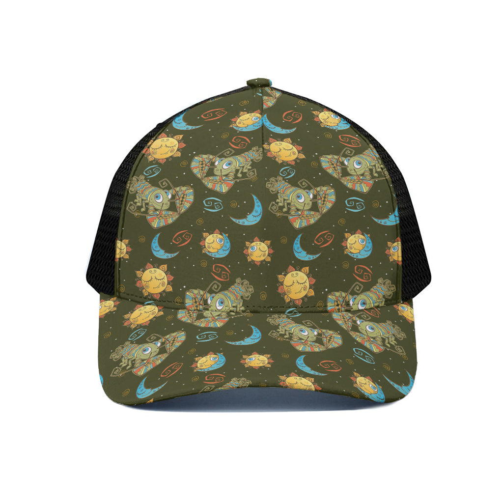 Cute Cartoon Cancer Pattern Print Black Mesh Trucker Cap