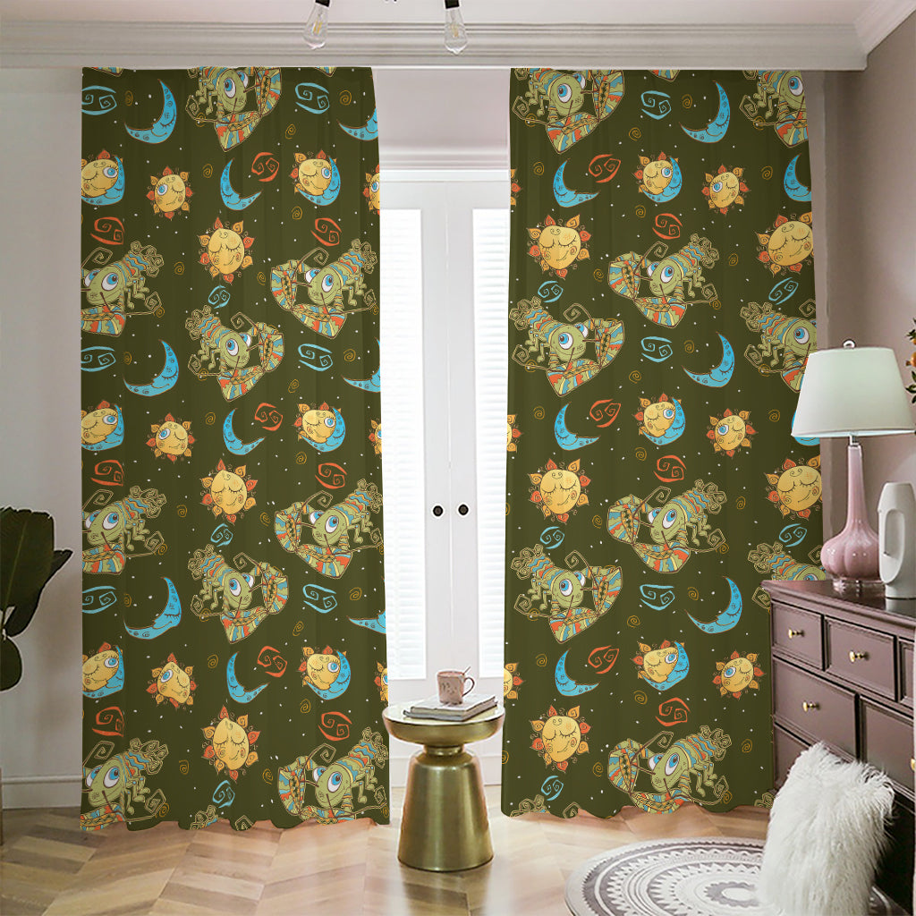 Cute Cartoon Cancer Pattern Print Blackout Pencil Pleat Curtains