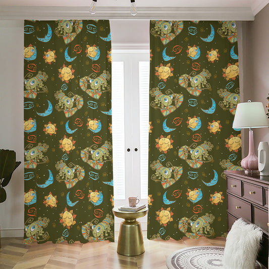 Cute Cartoon Cancer Pattern Print Blackout Pencil Pleat Curtains