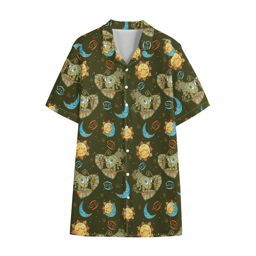 Cute Cartoon Cancer Pattern Print Cotton Hawaiian Shirt