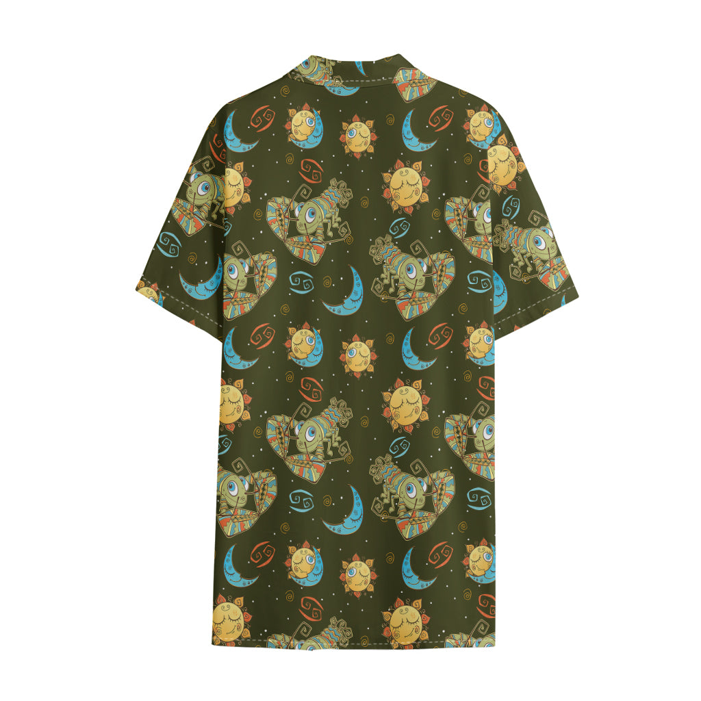 Cute Cartoon Cancer Pattern Print Cotton Hawaiian Shirt