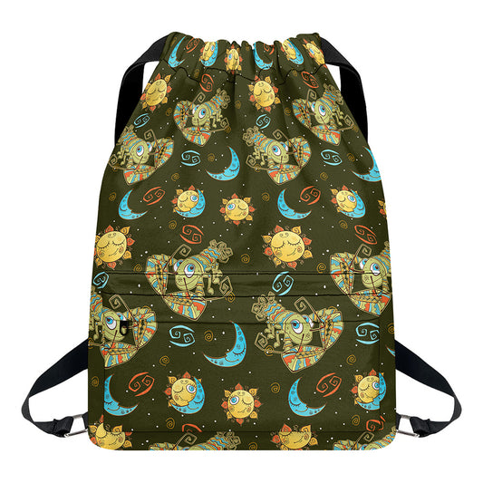 Cute Cartoon Cancer Pattern Print Drawstring Backpack