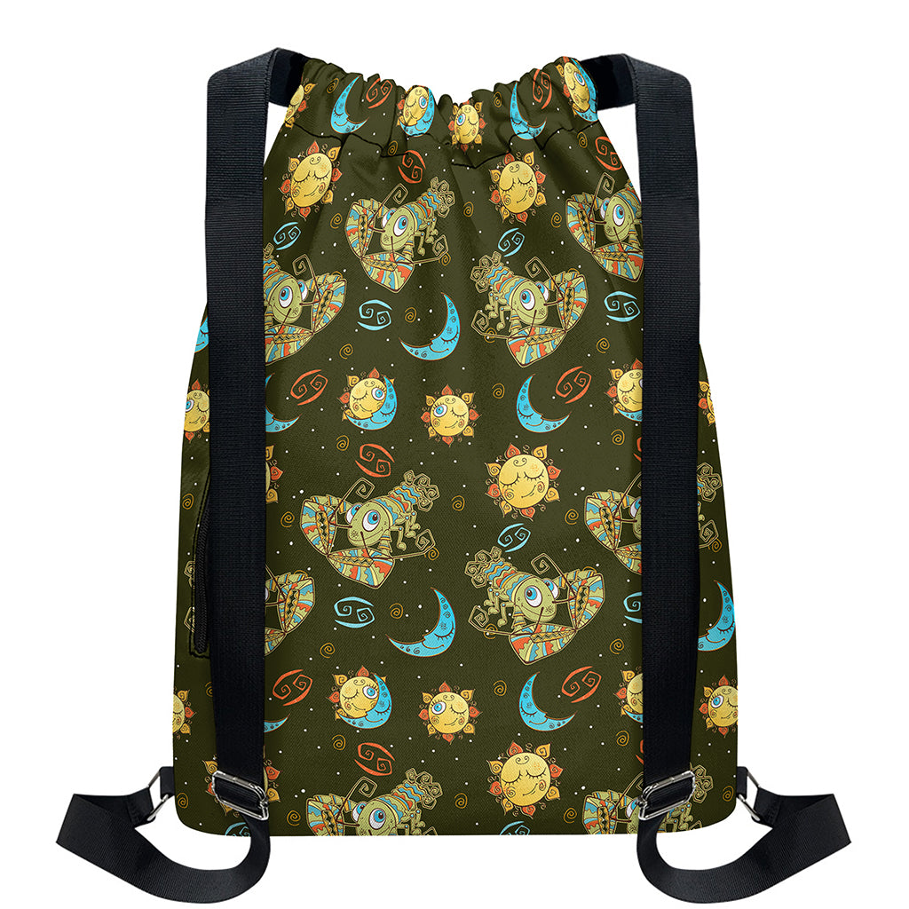 Cute Cartoon Cancer Pattern Print Drawstring Backpack