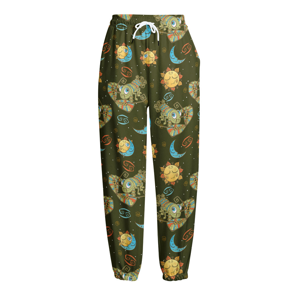 Cute Cartoon Cancer Pattern Print Fleece Lined Knit Pants