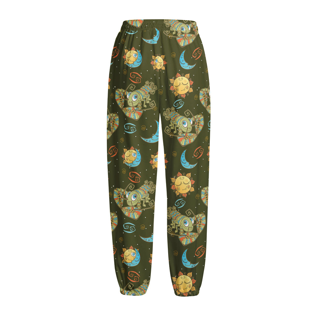 Cute Cartoon Cancer Pattern Print Fleece Lined Knit Pants