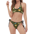 Cute Cartoon Cancer Pattern Print Halter Scoop Tie Side Bikini
