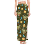 Cute Cartoon Cancer Pattern Print High Slit Maxi Skirt