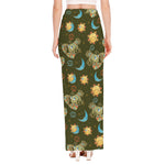 Cute Cartoon Cancer Pattern Print High Slit Maxi Skirt