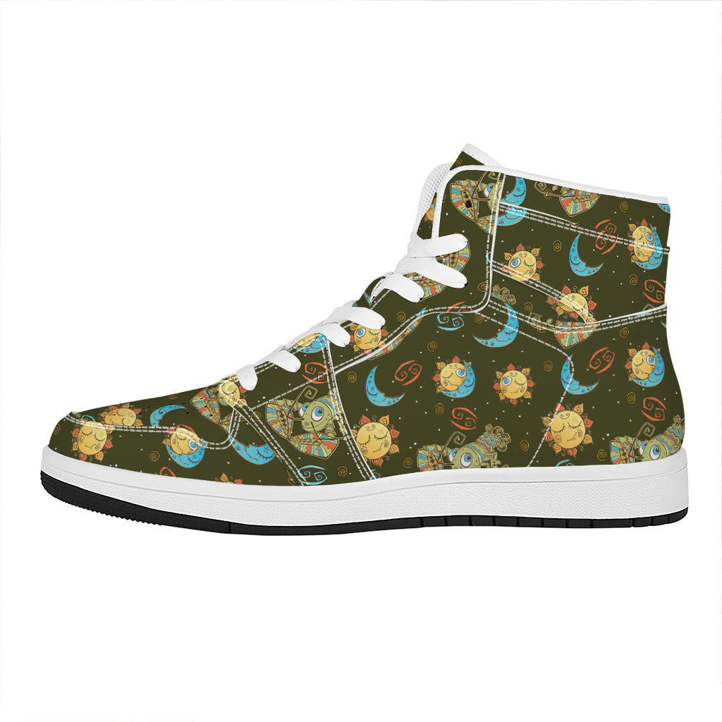 Cute Cartoon Cancer Pattern Print High Top Leather Sneakers