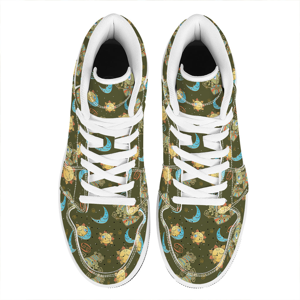 Cute Cartoon Cancer Pattern Print High Top Leather Sneakers