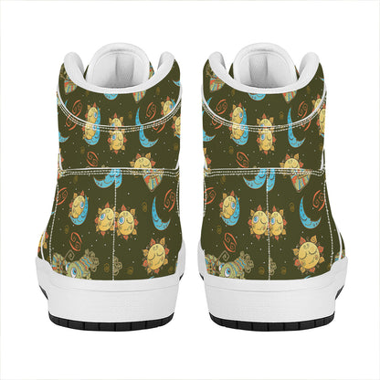 Cute Cartoon Cancer Pattern Print High Top Leather Sneakers