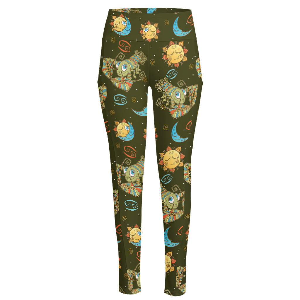 Cute Cartoon Cancer Pattern Print High-Waisted Pocket Leggings