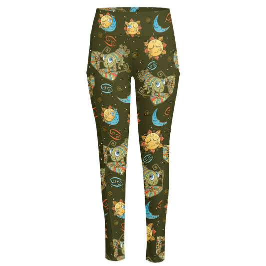 Cute Cartoon Cancer Pattern Print High-Waisted Pocket Leggings
