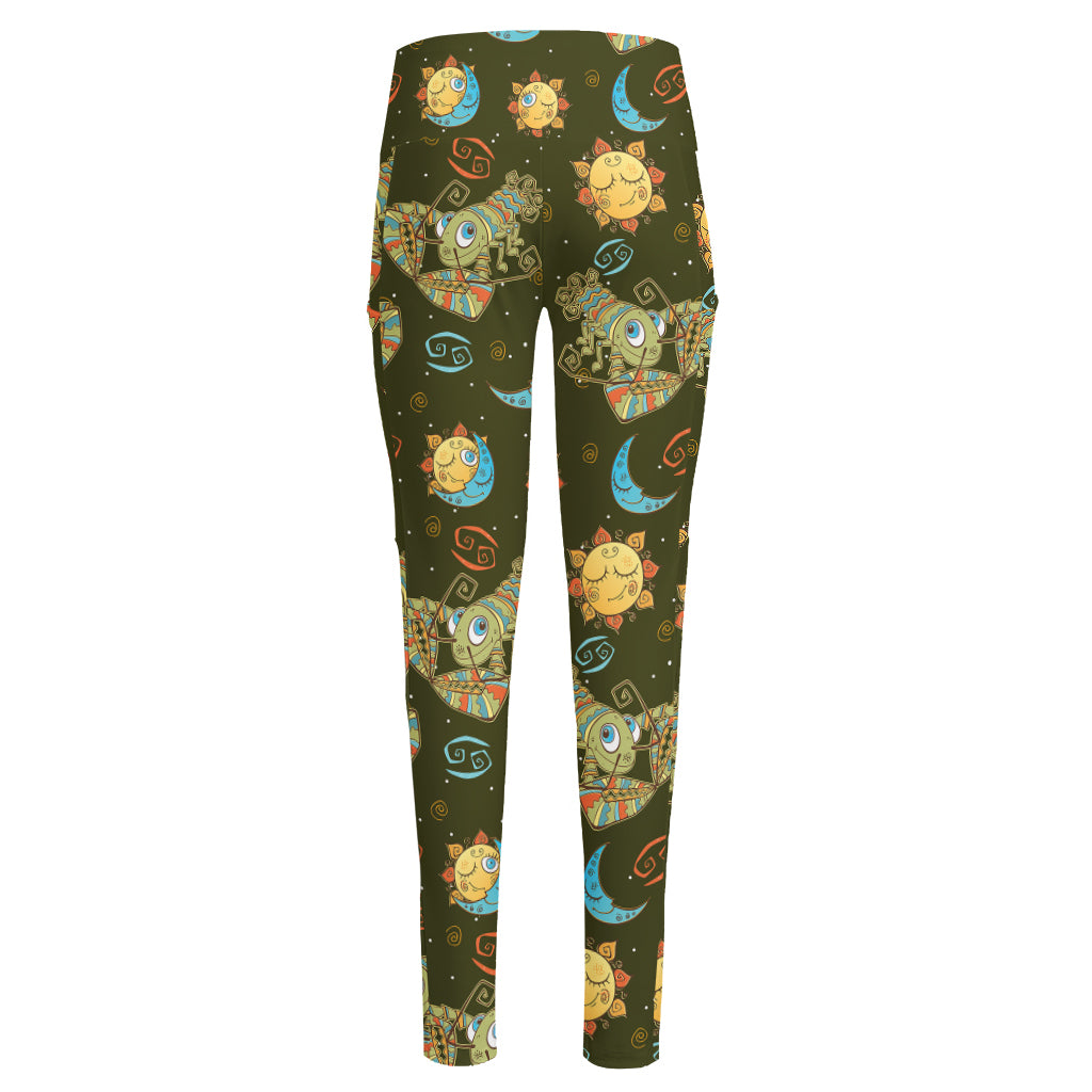 Cute Cartoon Cancer Pattern Print High-Waisted Pocket Leggings