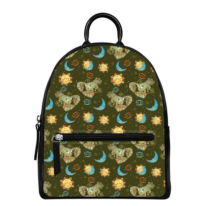 Cute Cartoon Cancer Pattern Print Leather Backpack
