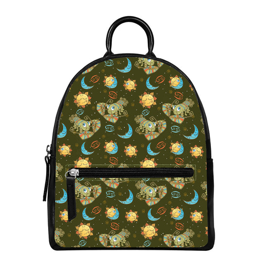 Cute Cartoon Cancer Pattern Print Leather Backpack