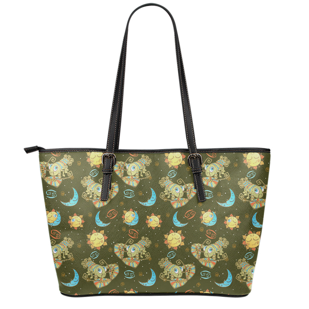 Cute Cartoon Cancer Pattern Print Leather Tote Bag