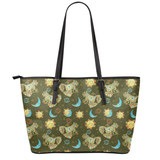 Cute Cartoon Cancer Pattern Print Leather Tote Bag